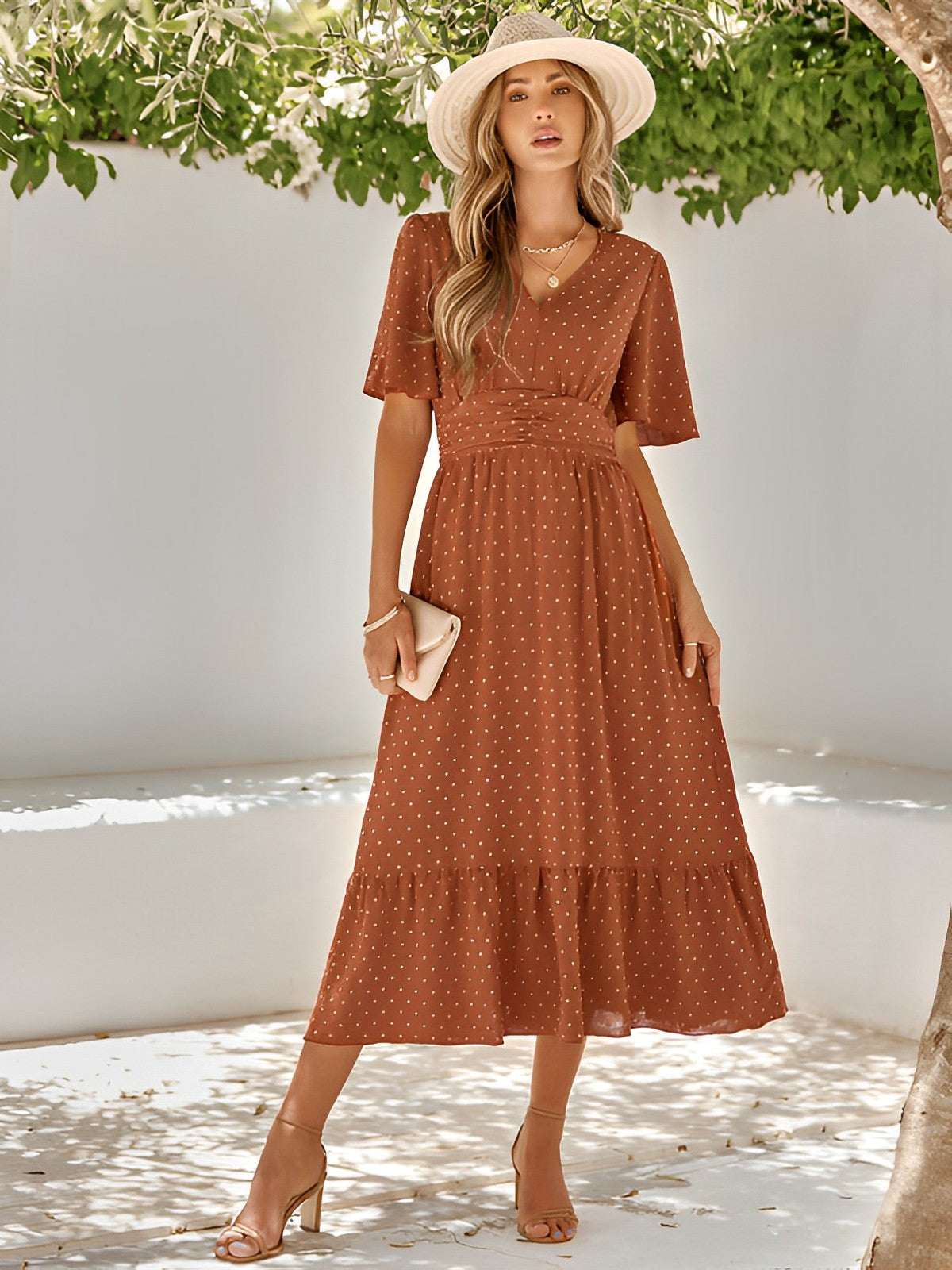 Elise Midi Dress | V-Neck & Waist Fit | Airy Summer Look
