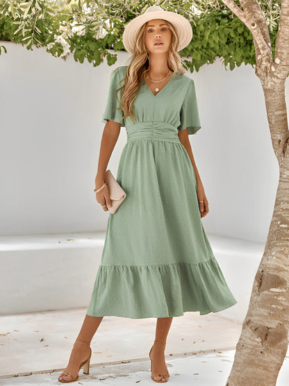 Elise Midi Dress | V-Neck & Waist Fit | Airy Summer Look