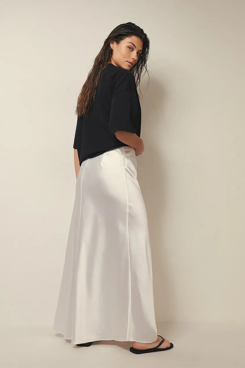 Satin Midi Skirt with High Waist – Shiny Elegant Women's Skirt