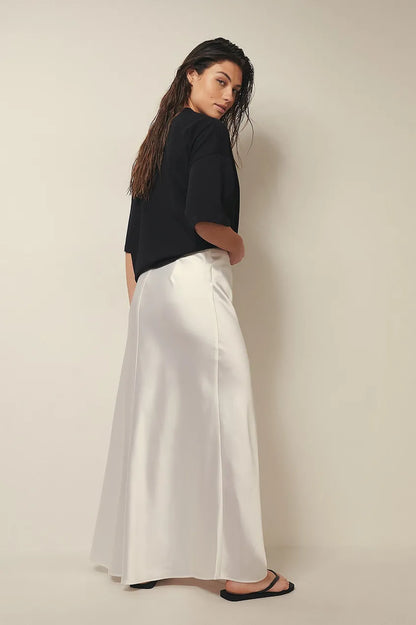 Satin Midi Skirt with High Waist – Shiny Elegant Women's Skirt