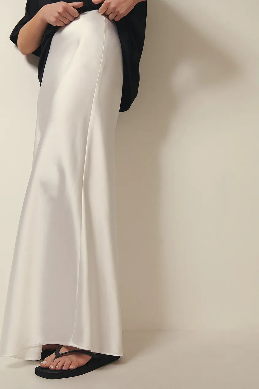 Satin Midi Skirt with High Waist – Shiny Elegant Women's Skirt