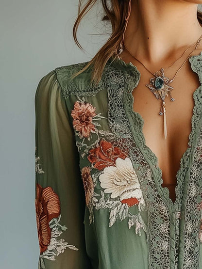 Boho Blouse met Kant en Bloemenprint – Lichtgewicht & Elegant