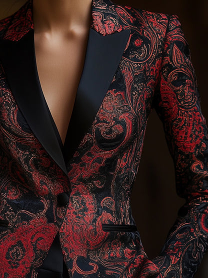 Satin Jacquard Blazer met Paisley Print – Stijlvol & Comfortabel
