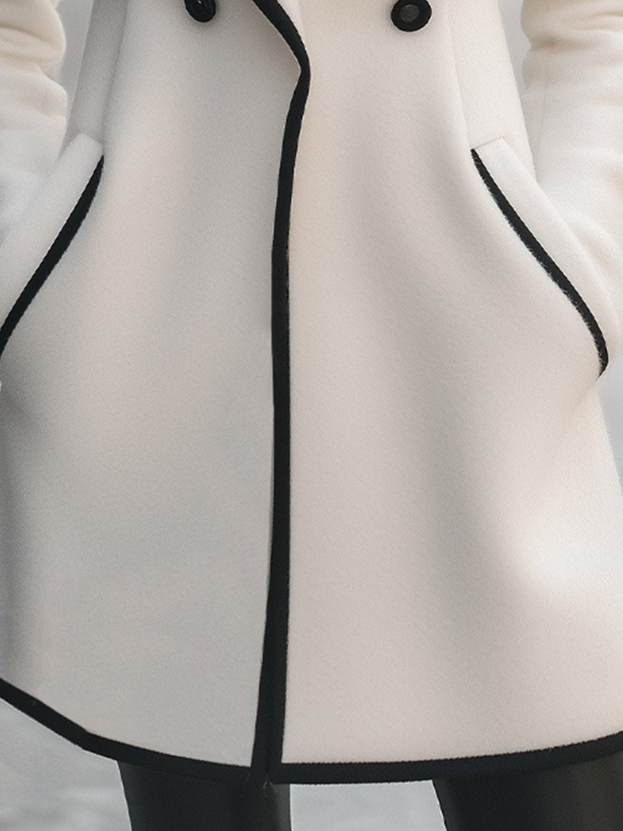White Women's Coat with Black Piping – Double-Breasted & Elegant