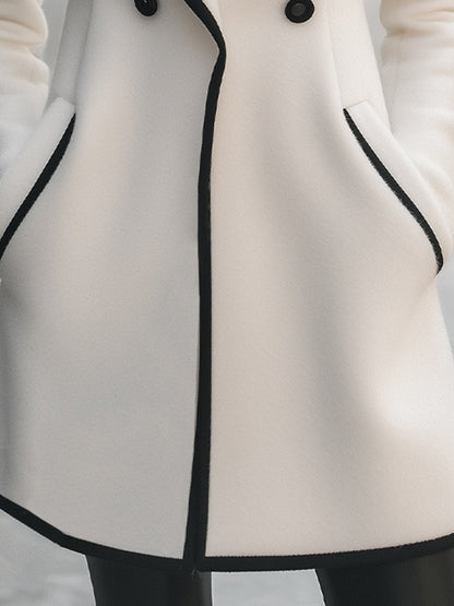White Women's Coat with Black Piping – Double-Breasted & Elegant