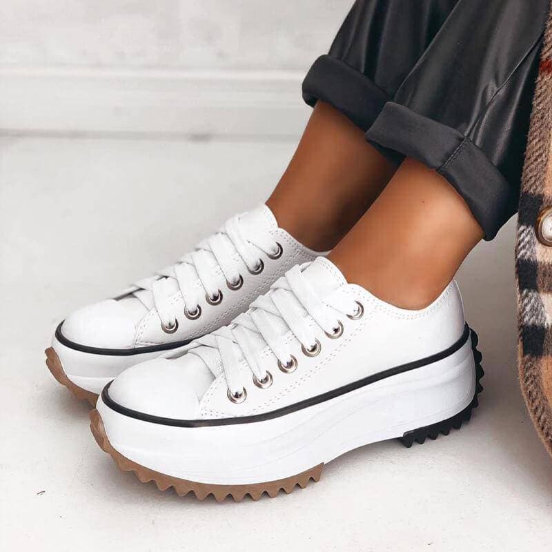 Women's Platform Sneakers – Trendy Low Canvas Shoes with Thick Sole