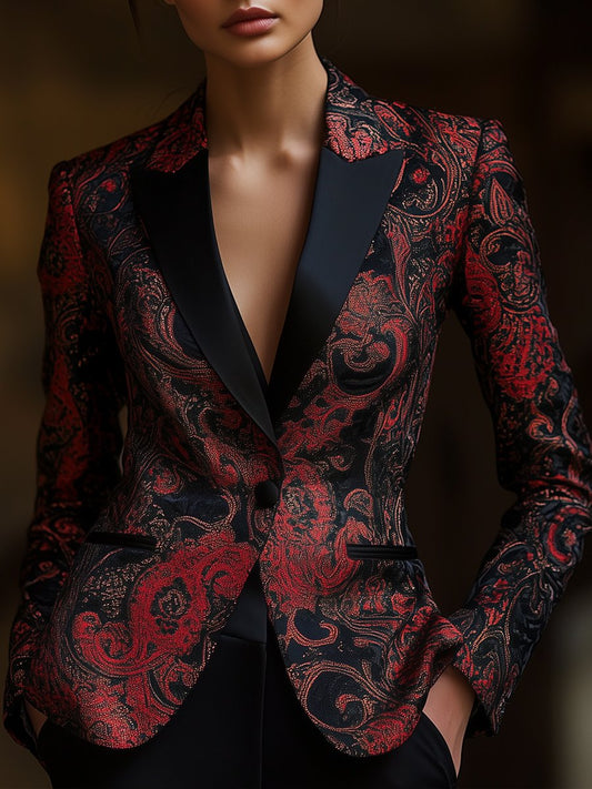 Satin Jacquard Blazer met Paisley Print – Stijlvol & Comfortabel