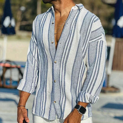 Vintage Gestreept Overhemd voor Mannen – Roscoe-Herenoverhemden-Myna Mode-Blauw-S-Myna Mode