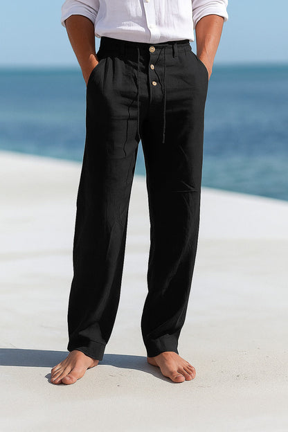 Heren Linnen Broek met Koord – Ademende Zomer Broek voor Strand en Vakantie