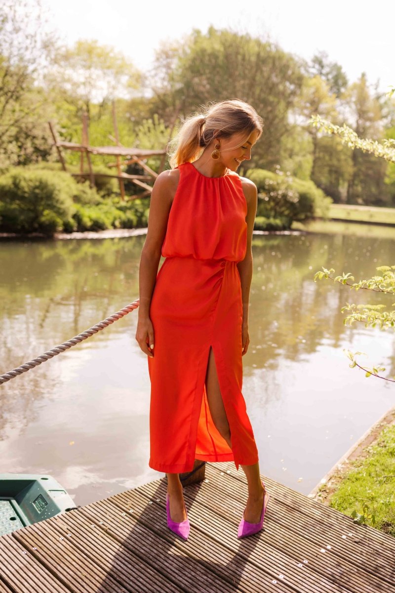 Dames Halter Midi Jurk | Elegant & Getailleerd