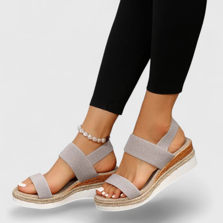 Dames Platform Sandalen | Comfort Stretch Band & Zomerstijl-Schoenen – Dames – Sandalen – Platform Sandalen-Myna Mode-Grijs-US 5 - UK 3-Myna Mode