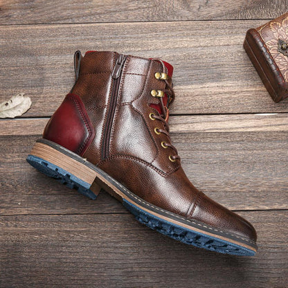 Men's Leather Boots with Zipper & Laces – Rugged Design