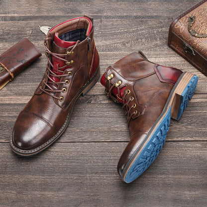 Men's Leather Boots with Zipper & Laces – Rugged Design
