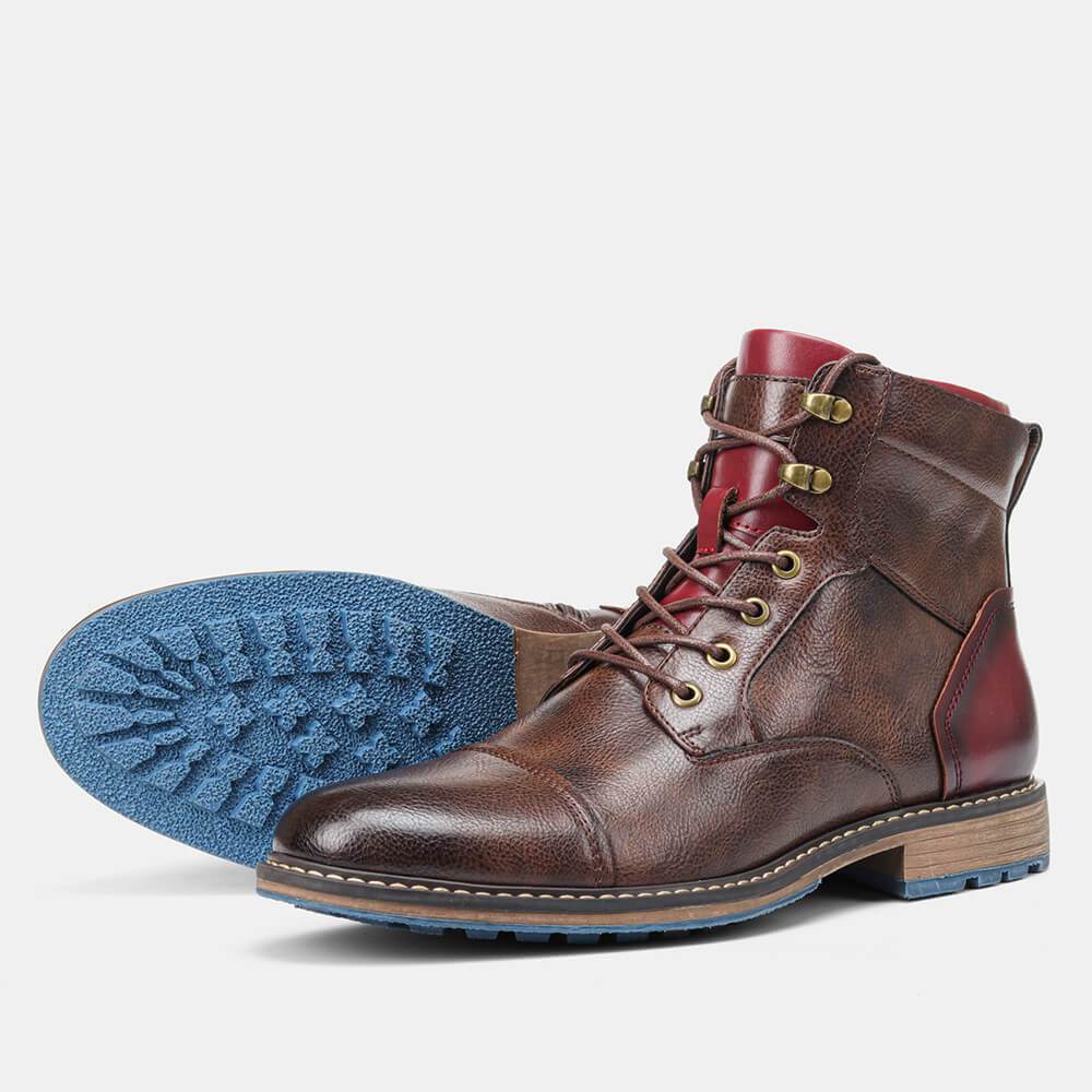 Men's Leather Boots with Zipper & Laces – Rugged Design