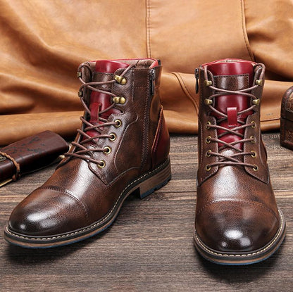Men's Leather Boots with Zipper & Laces – Rugged Design