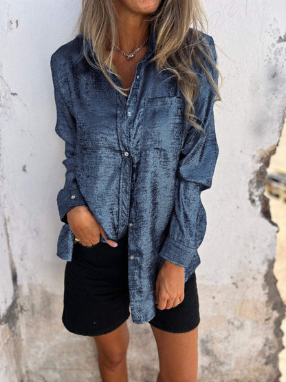 Dames Blouse – Oversized Shirt met Glanzende Textuur – Casual & Chic