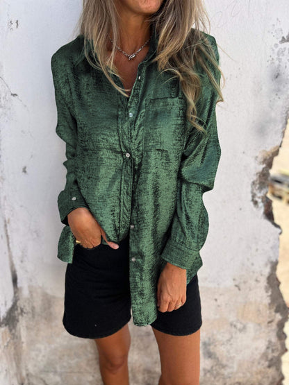 Dames Blouse – Oversized Shirt met Glanzende Textuur – Casual & Chic