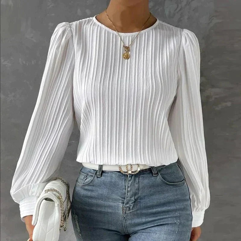 Carina – Dames Blouse met Structuur en Verticale Lijnen