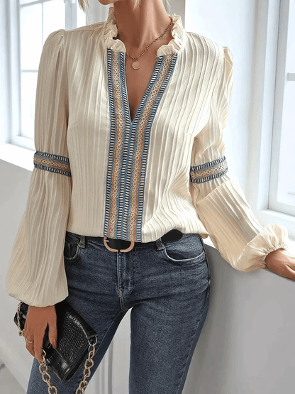 Johanna – Dames Blouse met Lange Mouwen en Fijne Plooien