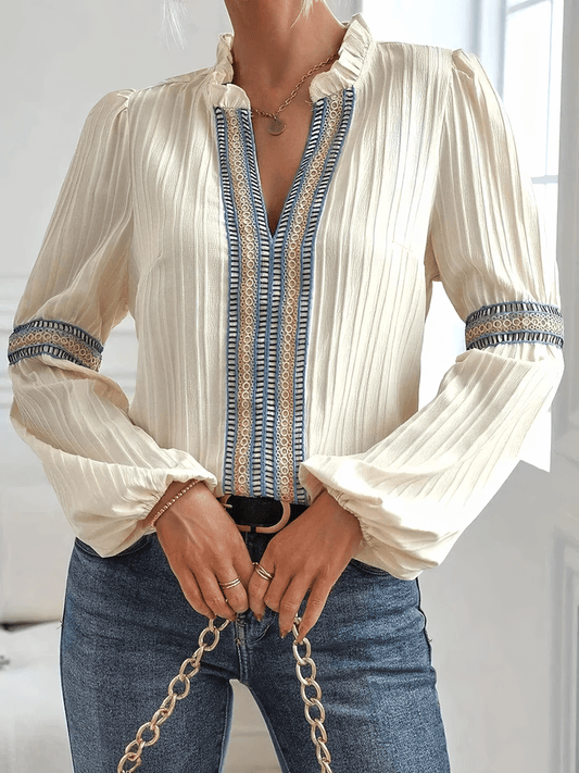 Johanna – Dames Blouse met Lange Mouwen en Fijne Plooien