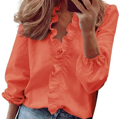Camille – Dames Blouse met V-Hals en Ruches