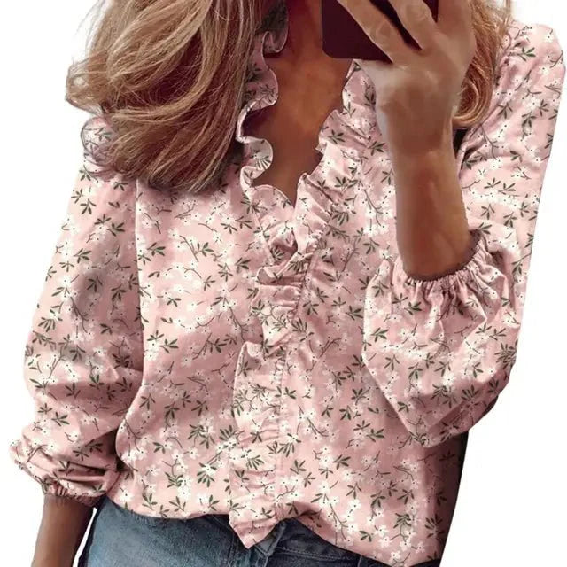 Camille – Dames Blouse met V-Hals en Ruches