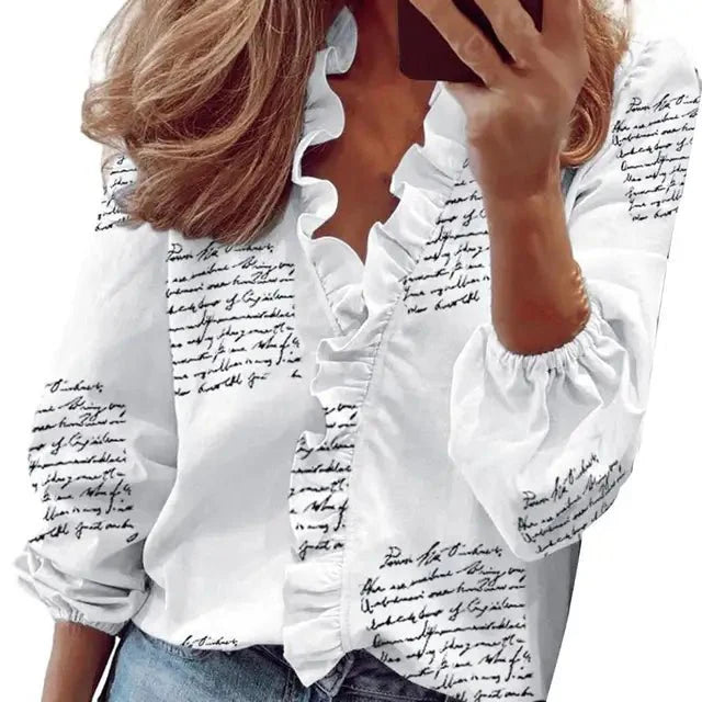 Camille – Dames Blouse met V-Hals en Ruches
