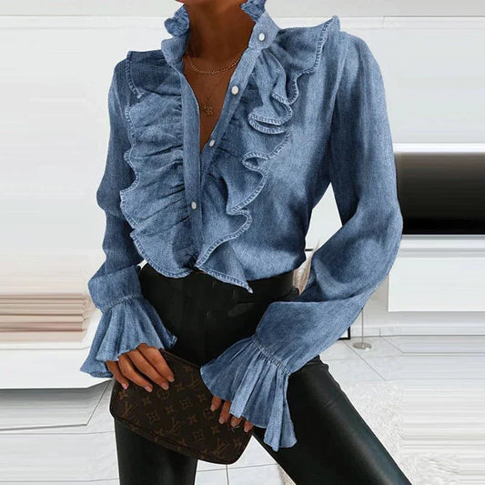 Viola – Dames Chiffon Blouse met Ruches en Elegante Pasvorm