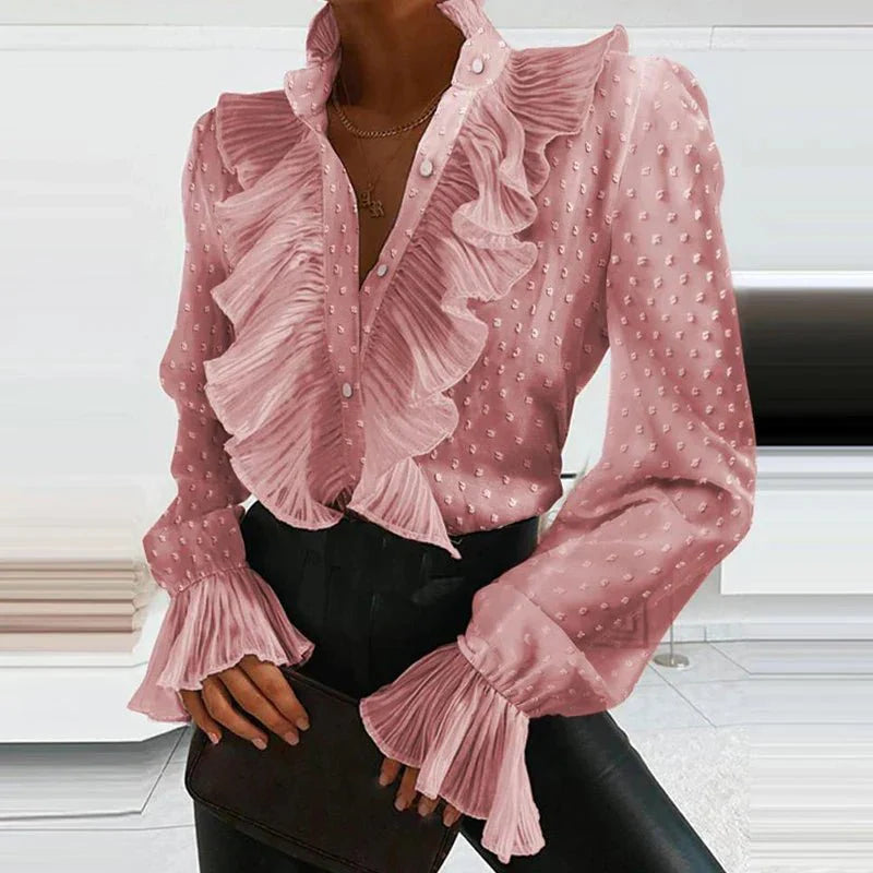 Viola – Dames Chiffon Blouse met Ruches en Elegante Pasvorm