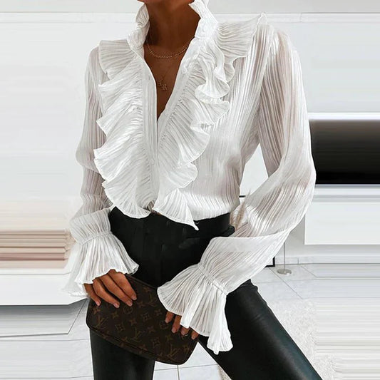 Viola – Dames Chiffon Blouse met Ruches en Elegante Pasvorm