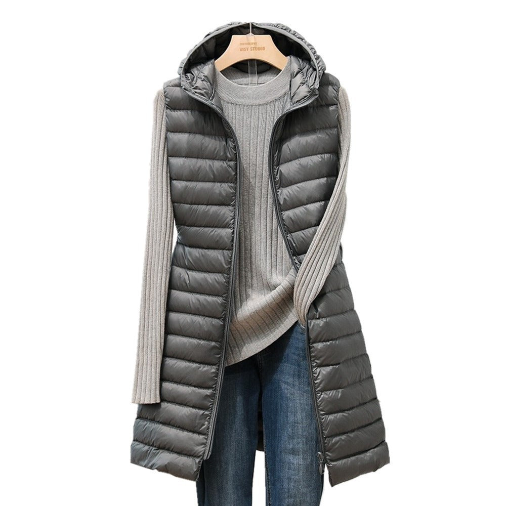 Women's Quilted Jacket with Hood - Lightweight and Mid-length - Autumn and Winter
