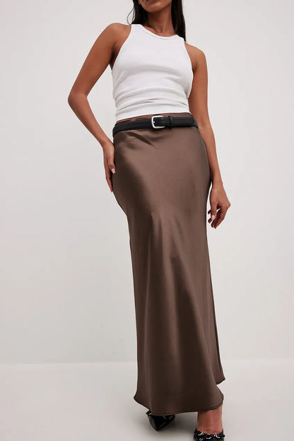 Satin Midi Skirt with High Waist – Shiny Elegant Women's Skirt