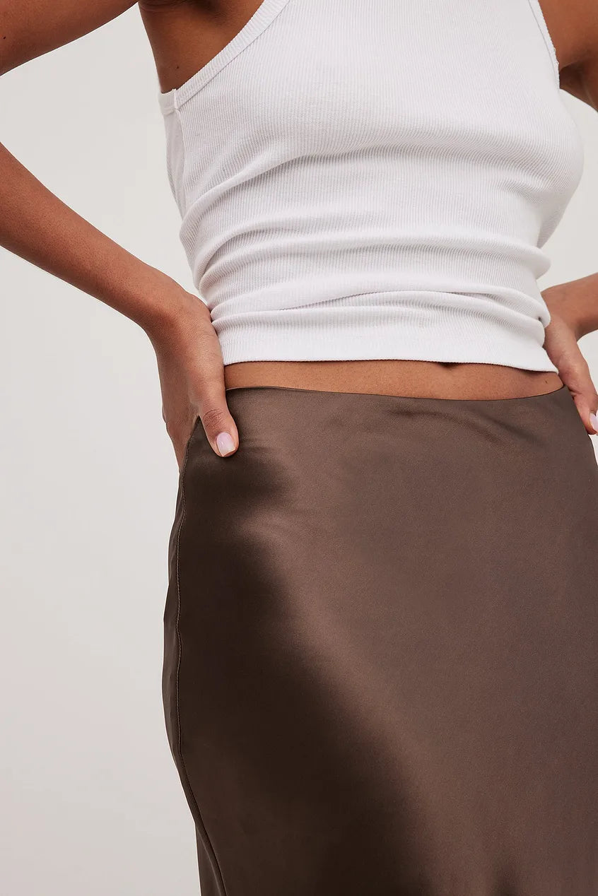 Satin Midi Skirt with High Waist – Shiny Elegant Women's Skirt
