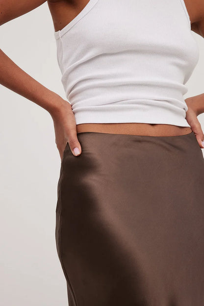 Satin Midi Skirt with High Waist – Shiny Elegant Women's Skirt