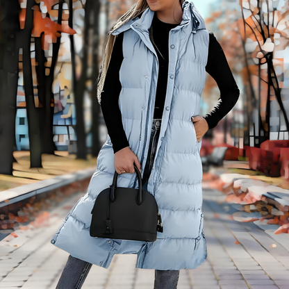 Women's Sleeveless Long Quilted Parka with Stylish Fit
