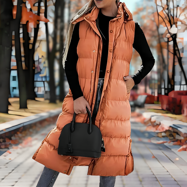 Women's Sleeveless Long Quilted Parka with Stylish Fit