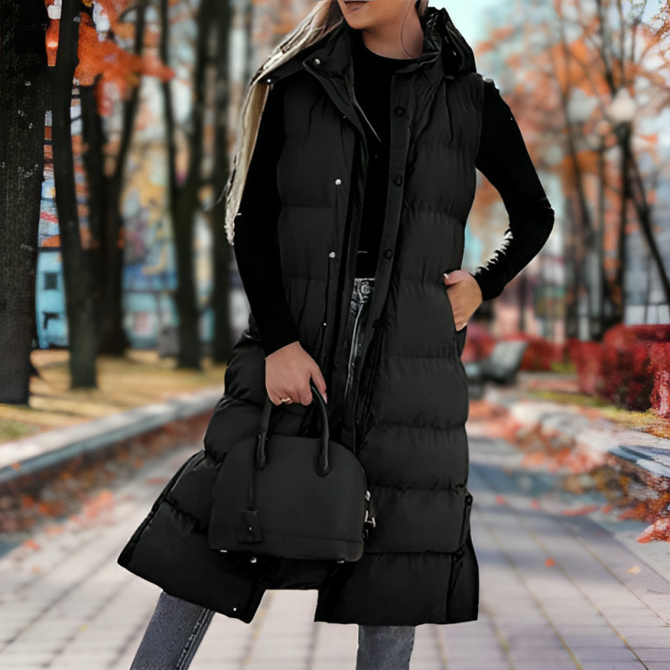 Women's Sleeveless Long Quilted Parka with Stylish Fit