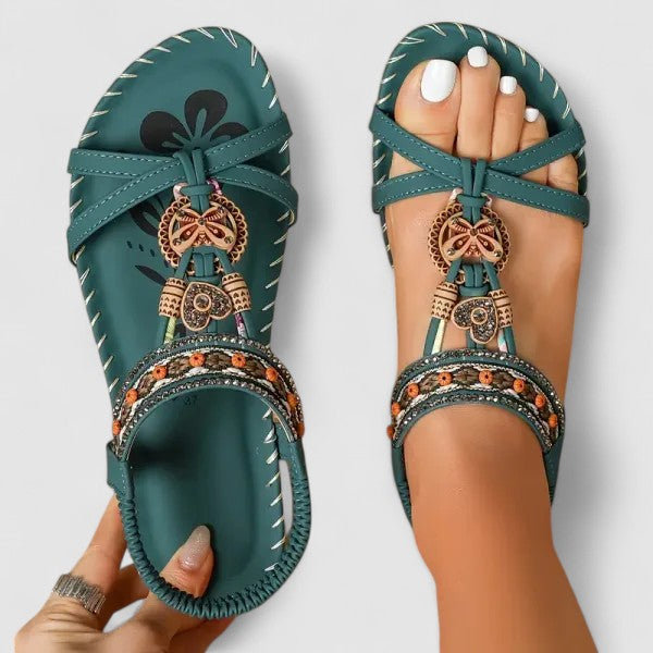 Selora | Bohemian Comfort Sandalen voor Zomer en Vakantie-Damesschoenen > Sandalen > Bohemian Sandalen-Myna Mode-Amazon Groen-US 5 - UK 3-Myna Mode