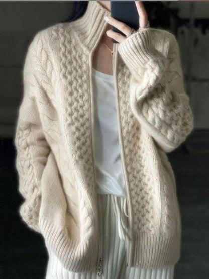 Dikke Gebreide Cashmere Turtleneck Cardigan