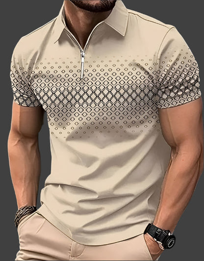 Napoleon – Heren Poloshirt Met Ruitpatroon-Heren Poloshirt – Casual Shirt Met Ruitpatroon – Ademend Comfort – Klassieke Polokraag – Geschikt Voor Casual En Verfijnde Looks-Myna Mode-Beige-S-Myna Mode