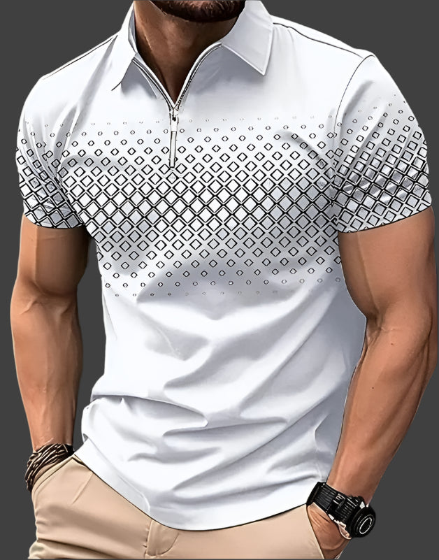 Napoleon – Heren Poloshirt Met Ruitpatroon-Heren Poloshirt – Casual Shirt Met Ruitpatroon – Ademend Comfort – Klassieke Polokraag – Geschikt Voor Casual En Verfijnde Looks-Myna Mode-Wit-S-Myna Mode