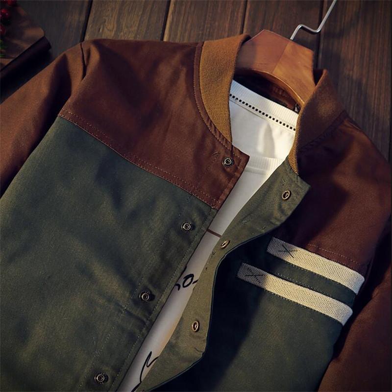 Men's Bomber Jacket with Color Blocks and Stripes - Brown and Groen