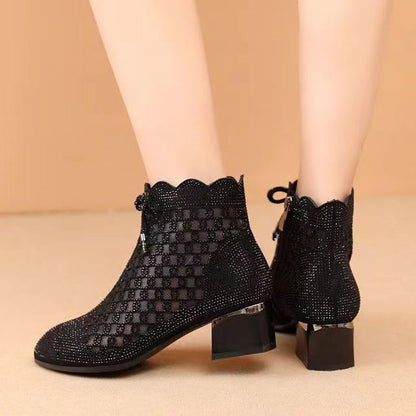 Mesh Ankle Boots with Heel – Elegant Women's Boots with Zipper