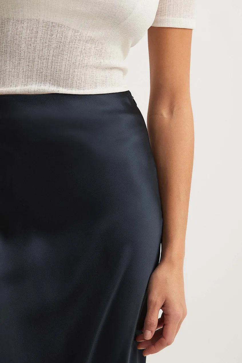 Satin Midi Skirt with High Waist – Shiny Elegant Women's Skirt