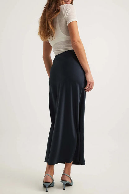 Satin Midi Skirt with High Waist – Shiny Elegant Women's Skirt
