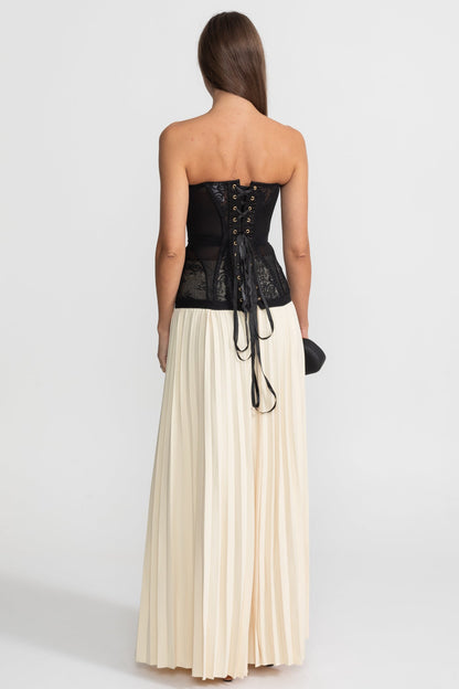 Strapless Kanten Corsettop met Baleinen en Haaksluiting – Zwart