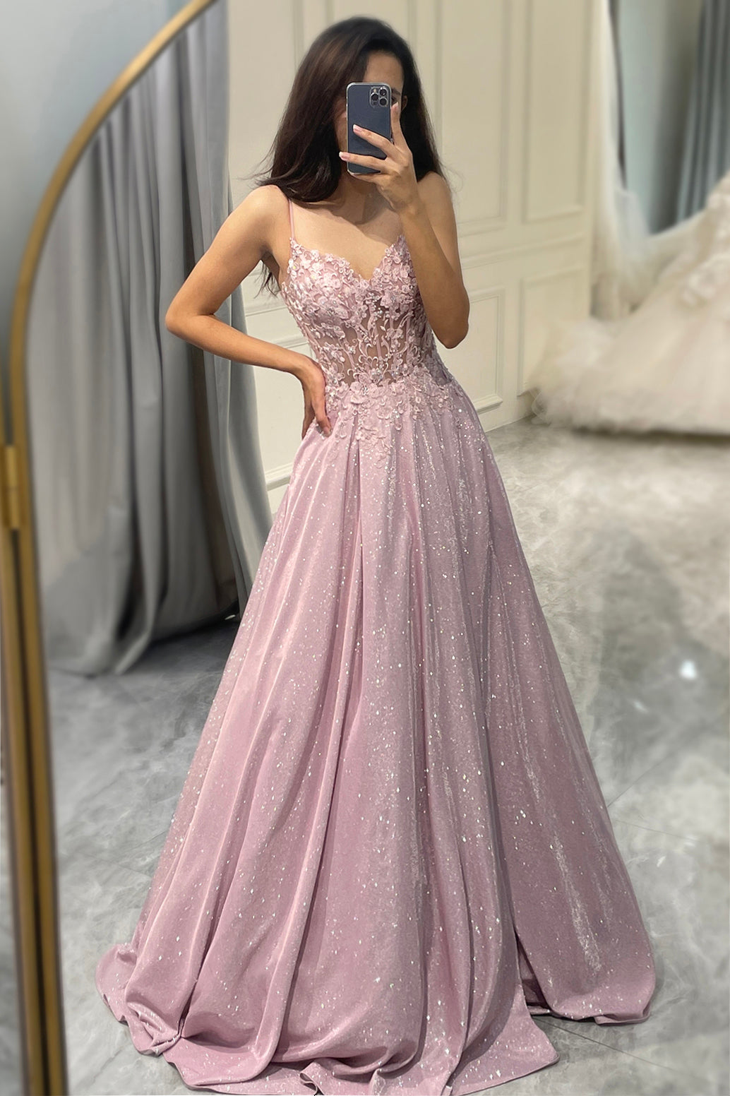 Aurélie | Luxury Glitter Gala Dress with Lace Corset and Maxi Skirt