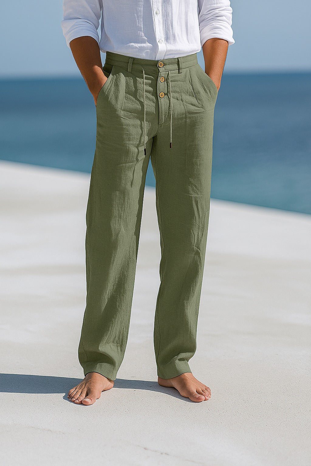 Heren Linnen Broek met Koord – Ademende Zomer Broek voor Strand en Vakantie