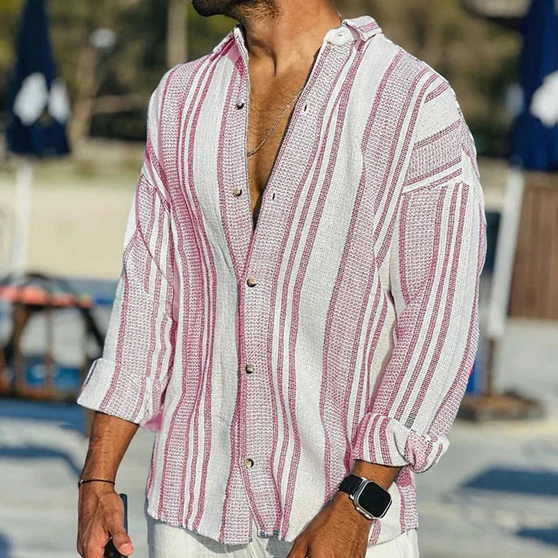 Vintage Gestreept Overhemd voor Mannen – Roscoe-Herenoverhemden-Myna Mode-Roze-S-Myna Mode
