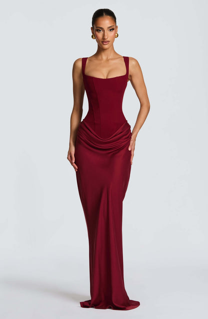 Vivienne | Luxe Satijnen Avondjurk met Gedrapeerde Taille en Maxi Silhouet